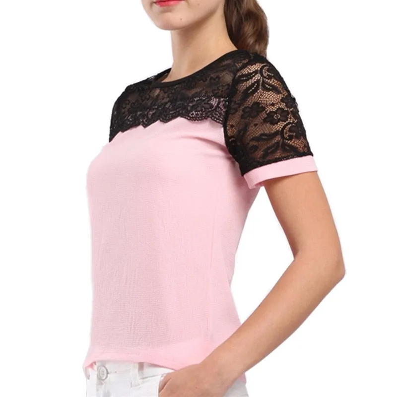 Lace Chiffon Blouse Pink/Red