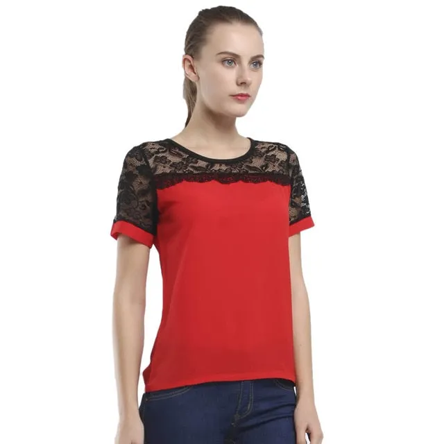 Lace Chiffon Blouse Pink/Red