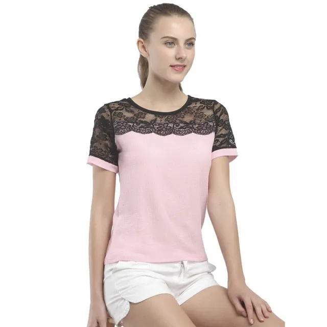 Lace Chiffon Blouse Pink/Red