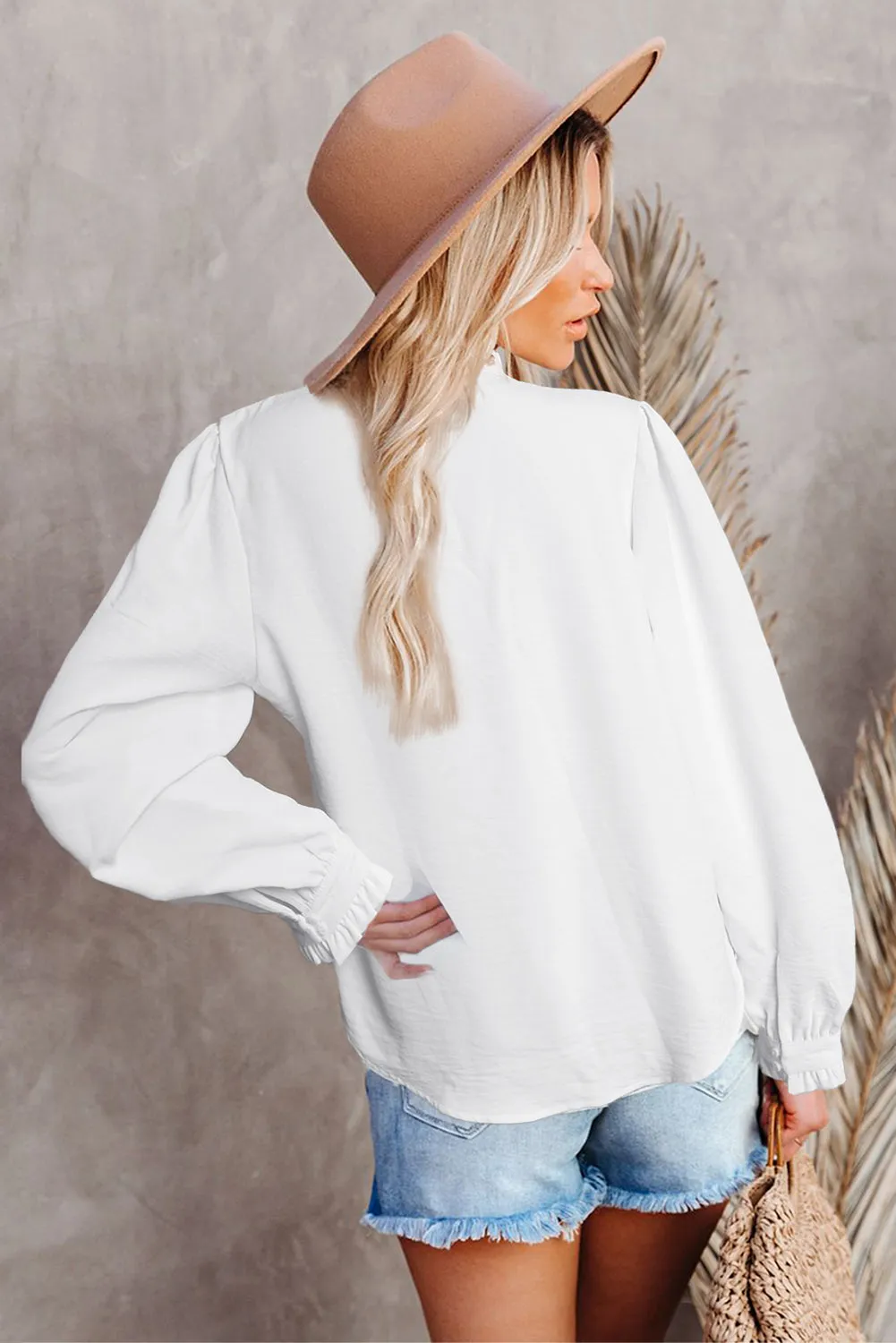 Lace Patchwork Ruffled Long Sleeve Blouse