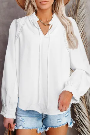 Lace Patchwork Ruffled Long Sleeve Blouse