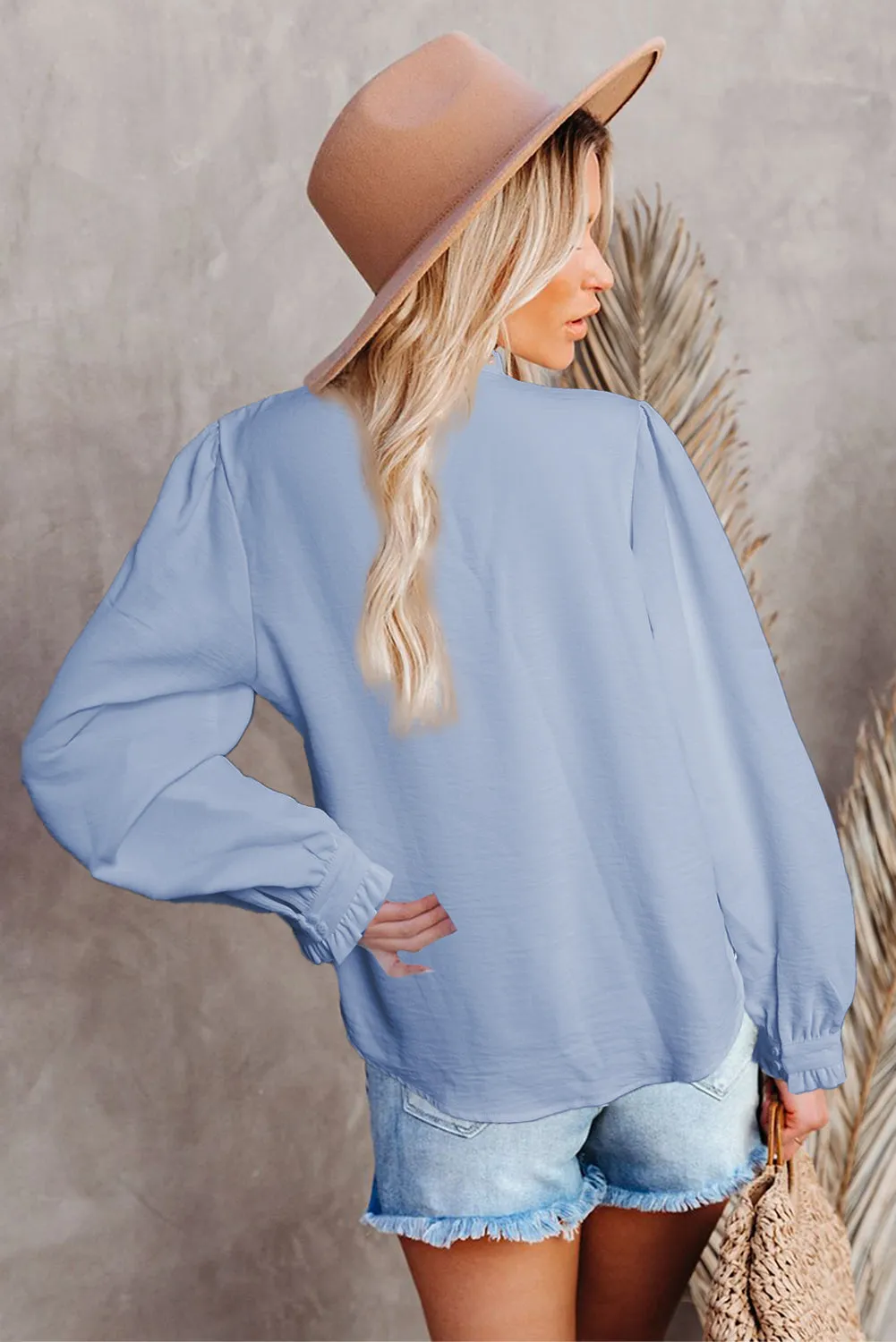 Lace Patchwork Ruffled Long Sleeve Blouse