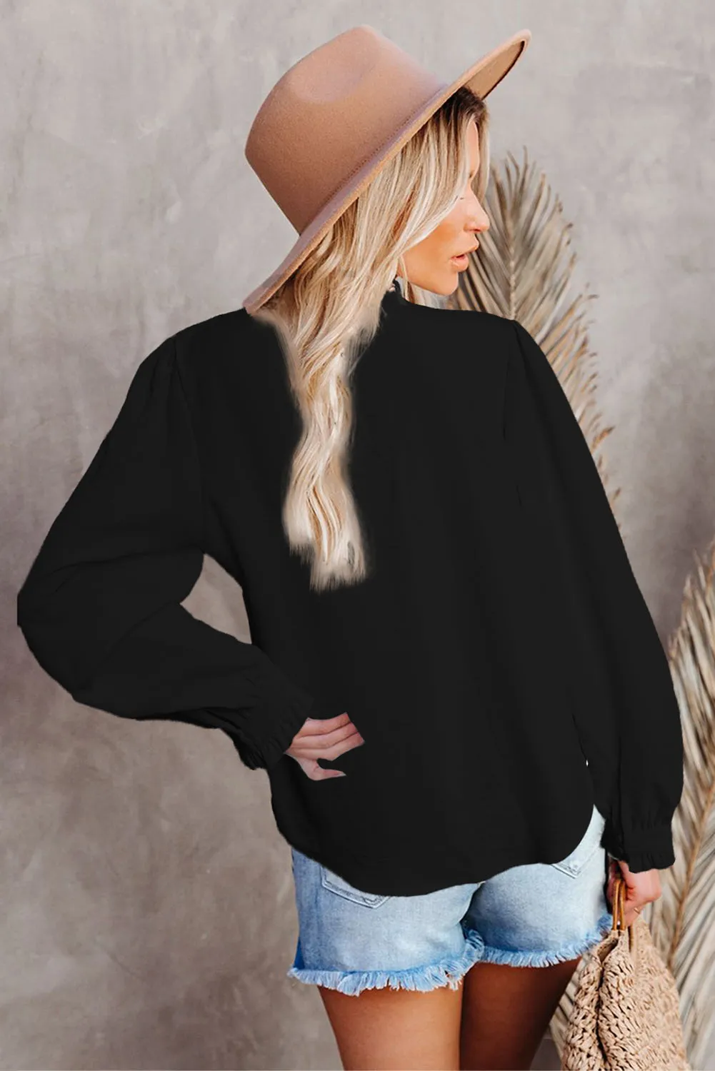 Lace Patchwork Ruffled Long Sleeve Blouse