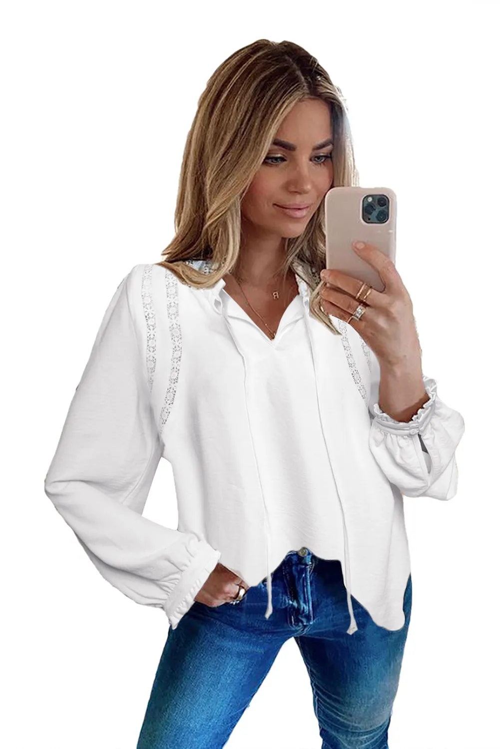 Lace Patchwork Ruffled Long Sleeve Blouse