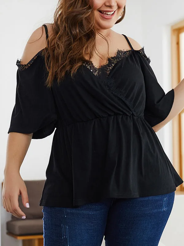 Lace Patchwork Strap Women Summer Blouse