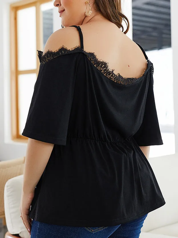 Lace Patchwork Strap Women Summer Blouse