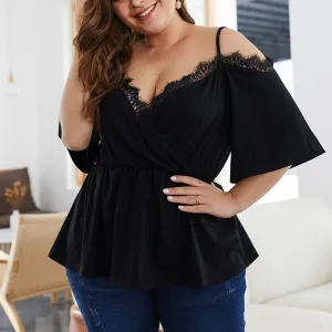 Lace Patchwork Strap Women Summer Blouse