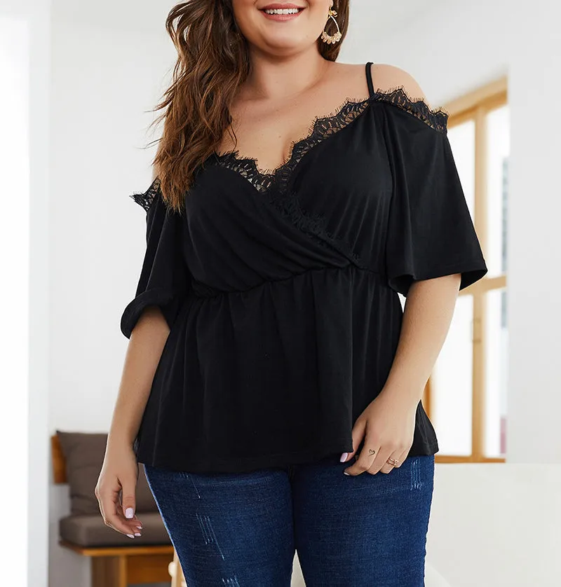 Lace Patchwork Strap Women Summer Blouse