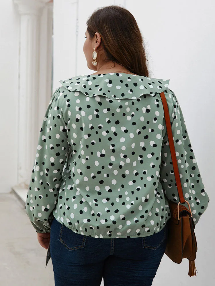 Large Size Women's Polka Dot Ruffled Long-sleeved Shirt Autumn and Winter