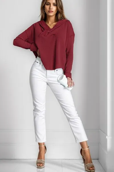 Lauren Waffle-Knit Dropped Shoulder Hoodie