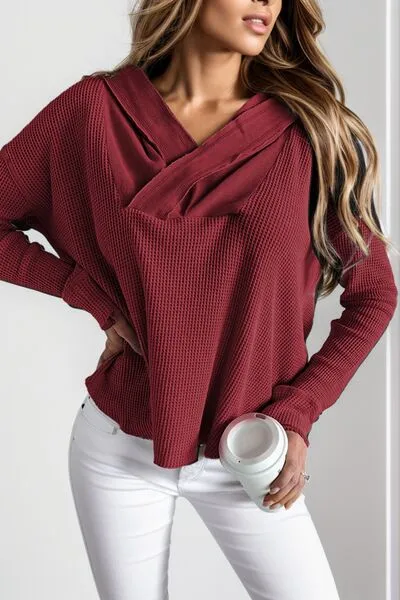 Lauren Waffle-Knit Dropped Shoulder Hoodie