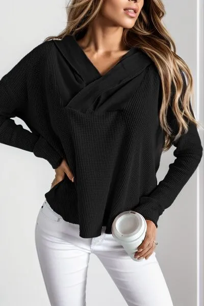 Lauren Waffle-Knit Dropped Shoulder Hoodie