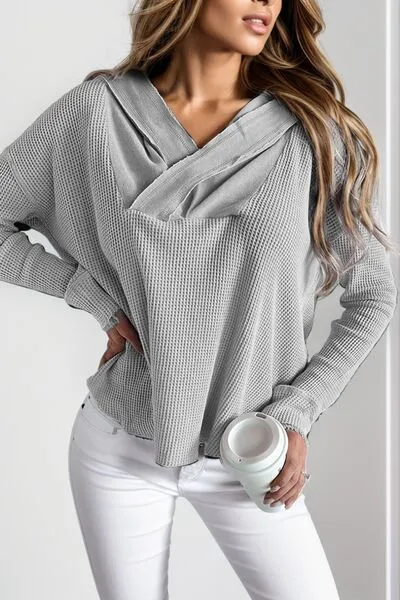 Lauren Waffle-Knit Dropped Shoulder Hoodie