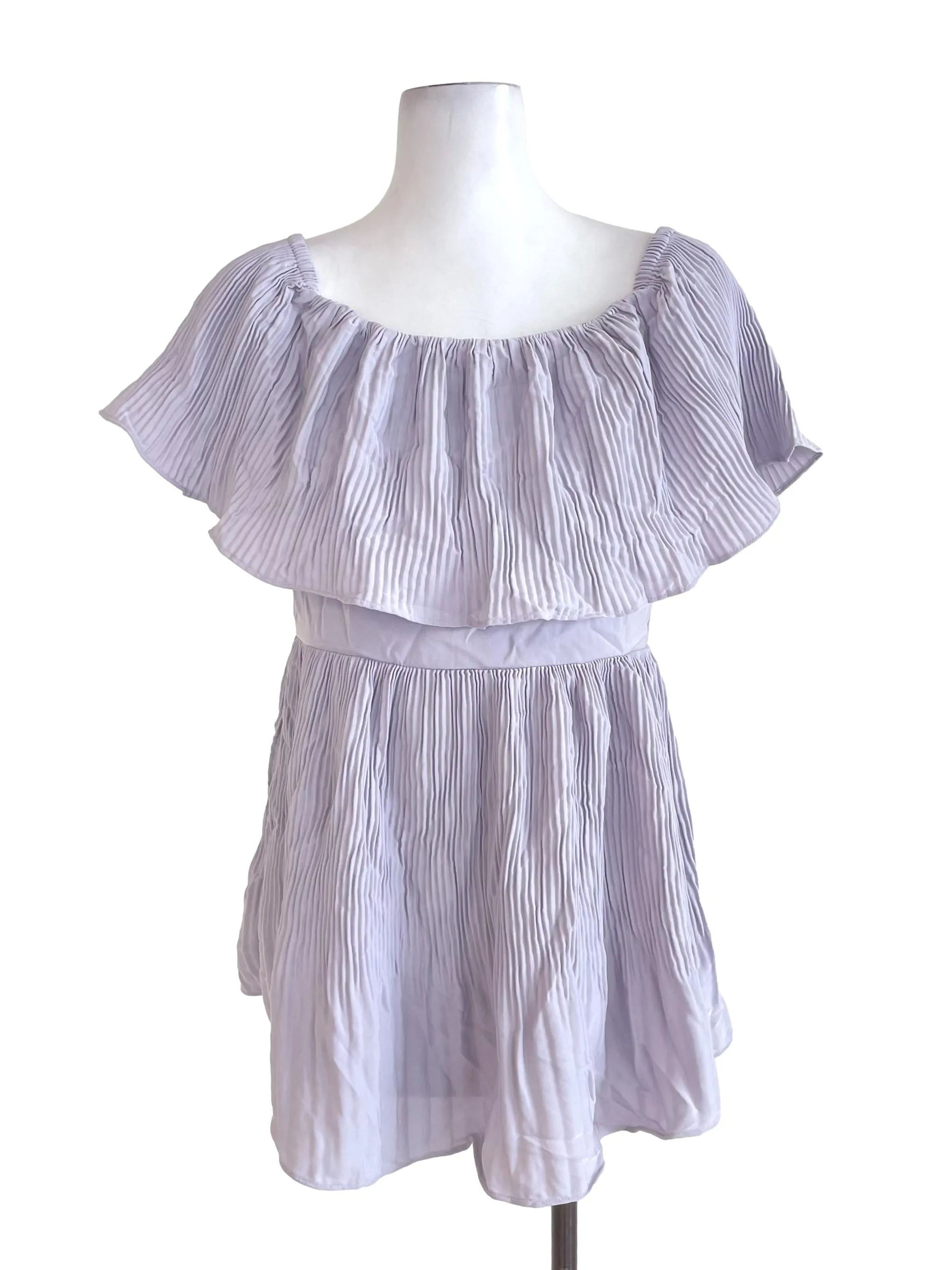 Lilac Accordion Off-Shoulder Skort Romper