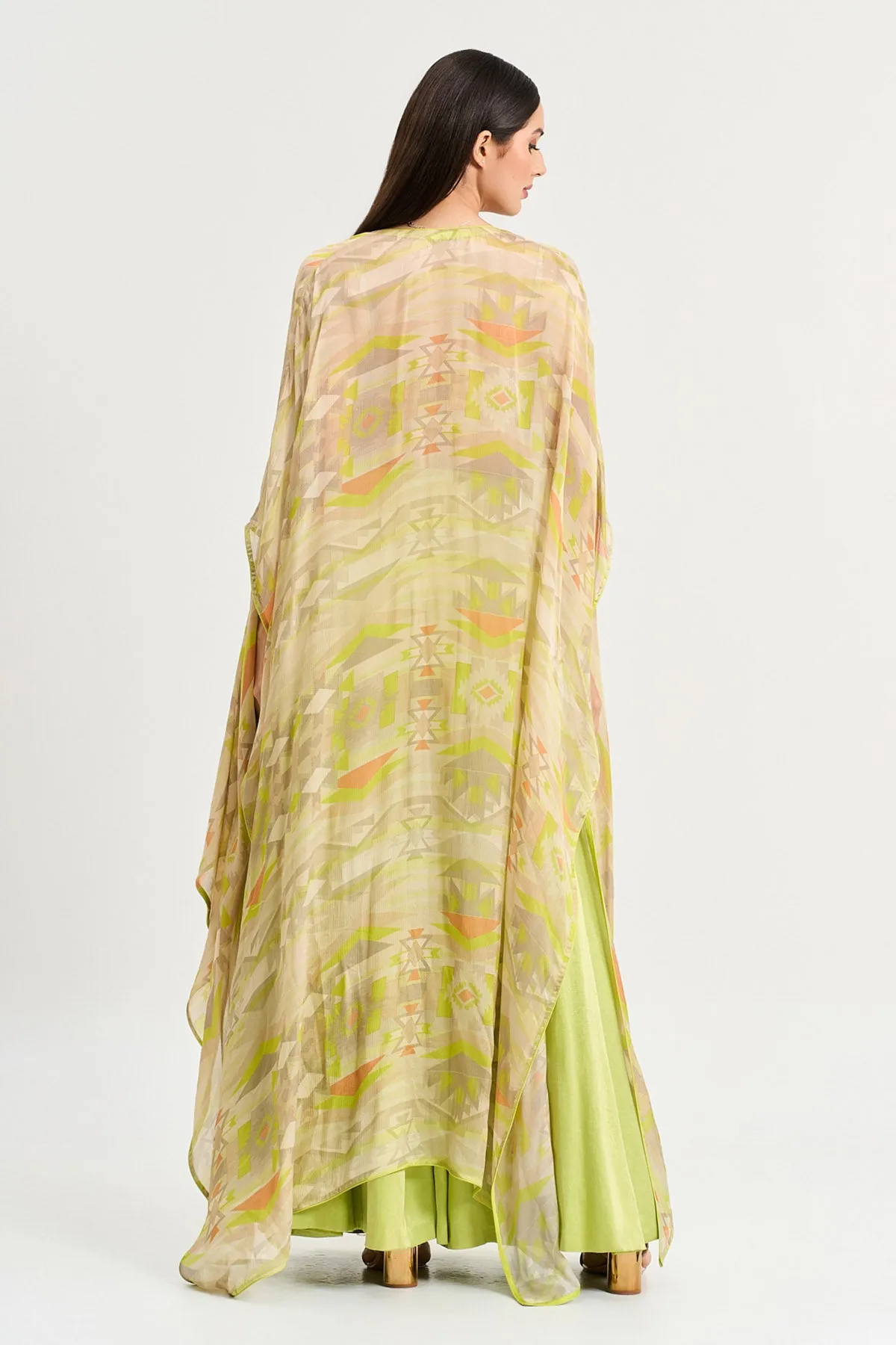 Lime Green Viscose Printed Cape