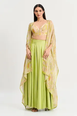 Lime Green Viscose Printed Cape