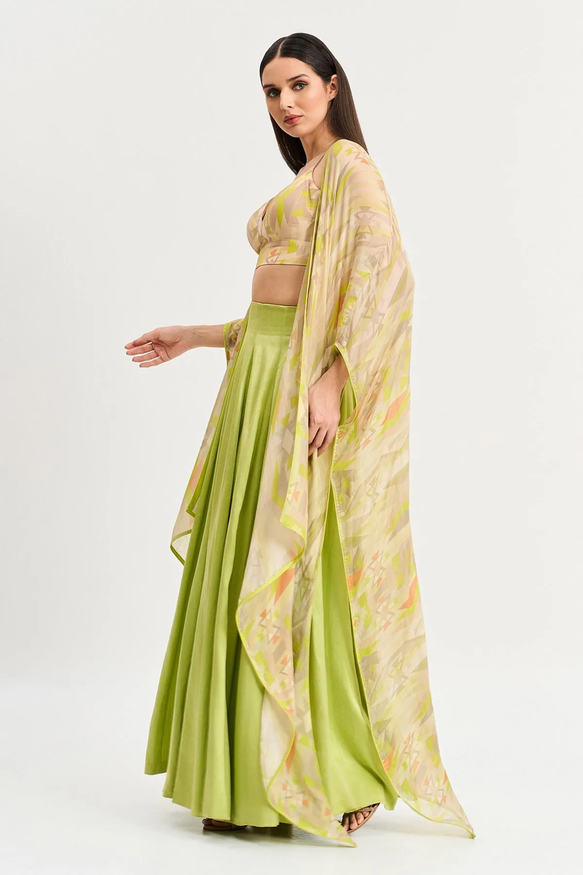 Lime Green Viscose Printed Cape