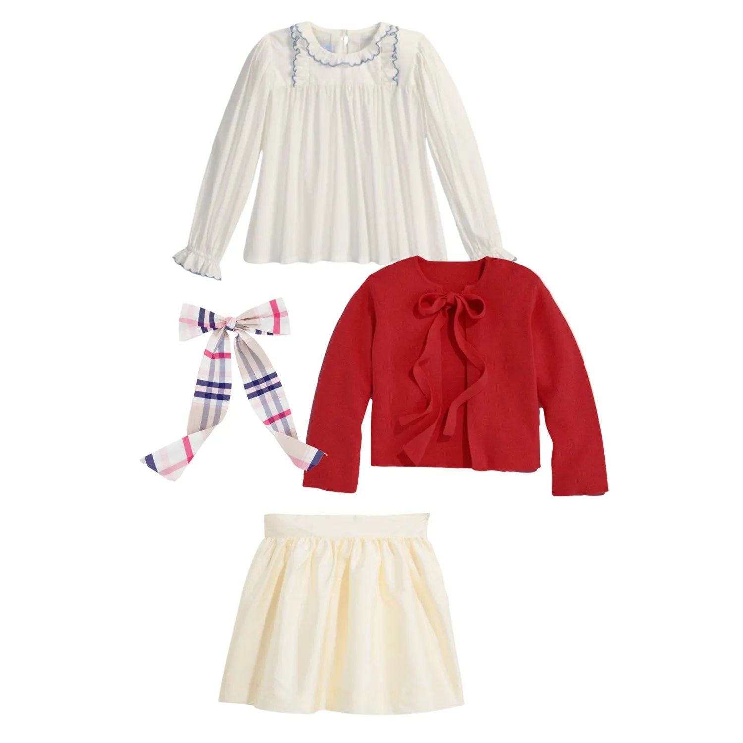 Lucille Ruffled Blouse -- Ivory w/ Indigo