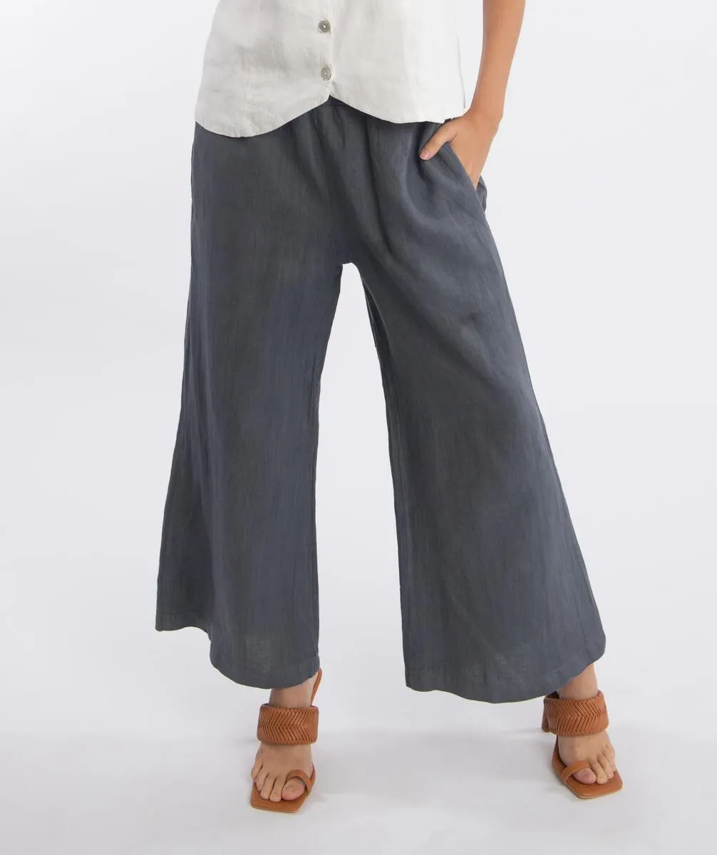 Luna Luz Wide Leg Linen Ankle Pant, Shale & White