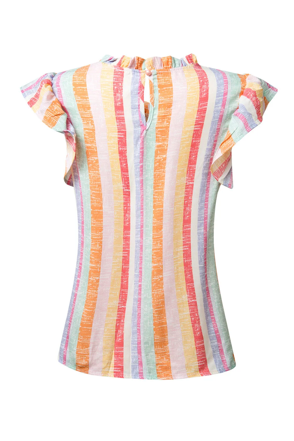 Mariam Ruffled Striped Round Neck Cap Sleeve Blouse