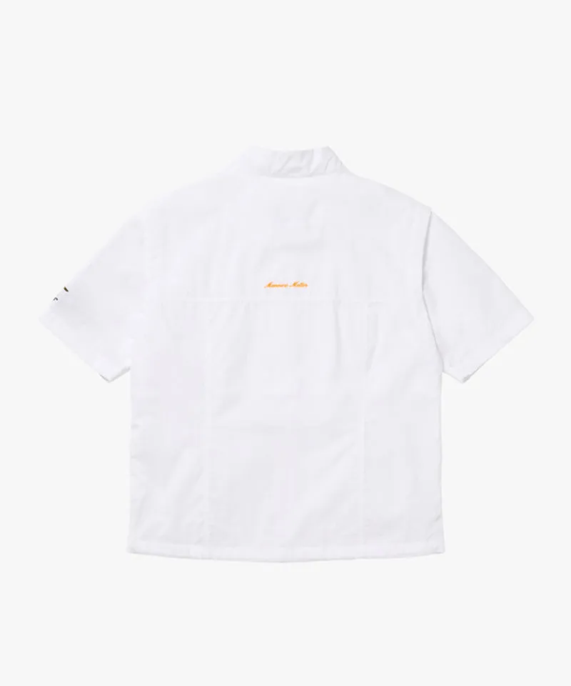MCC Women's Woven Mesh SS Zip-Up  -  White