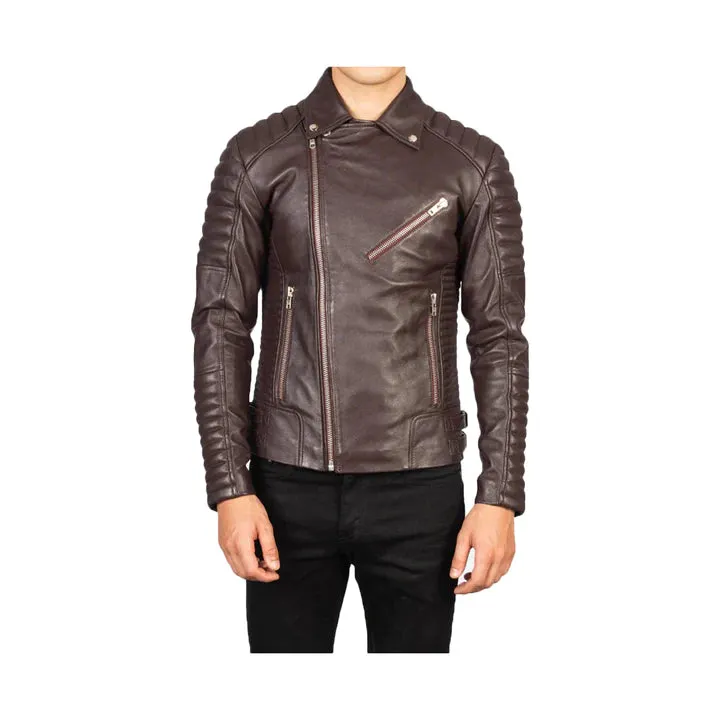 Men's Asymmetrical Quilted Leather Moto Jacket