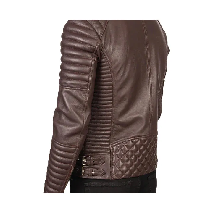 Men's Asymmetrical Quilted Leather Moto Jacket