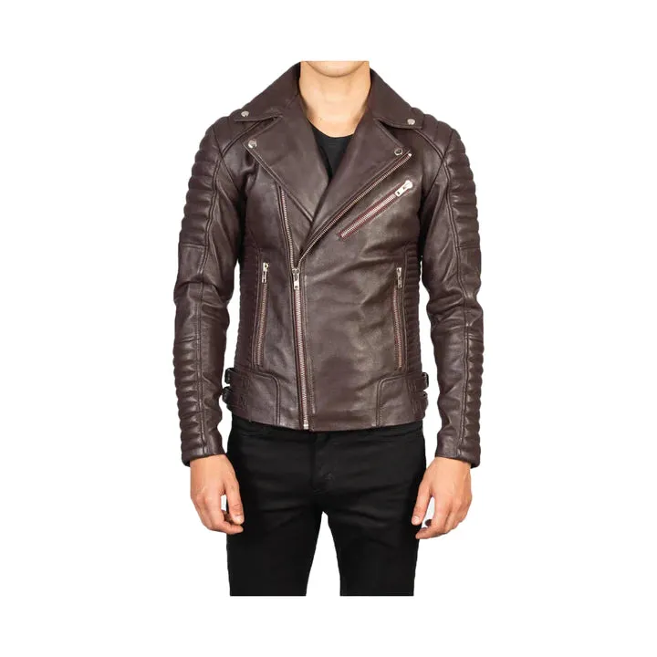 Men's Asymmetrical Quilted Leather Moto Jacket