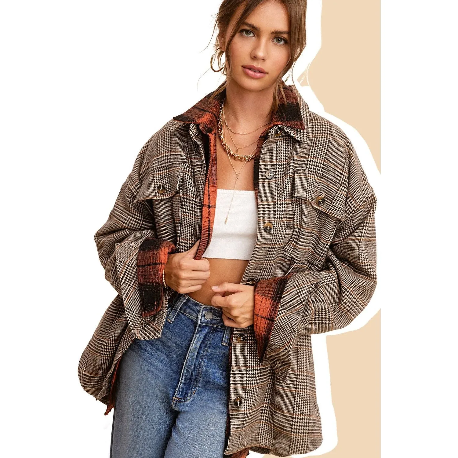 Mineral Washed Ginger Plaid Button Up