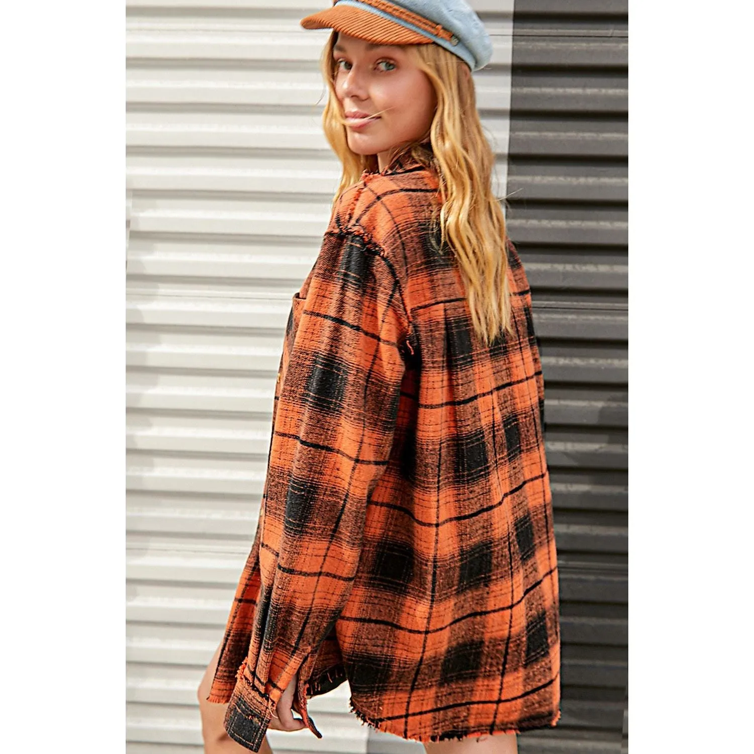 Mineral Washed Ginger Plaid Button Up