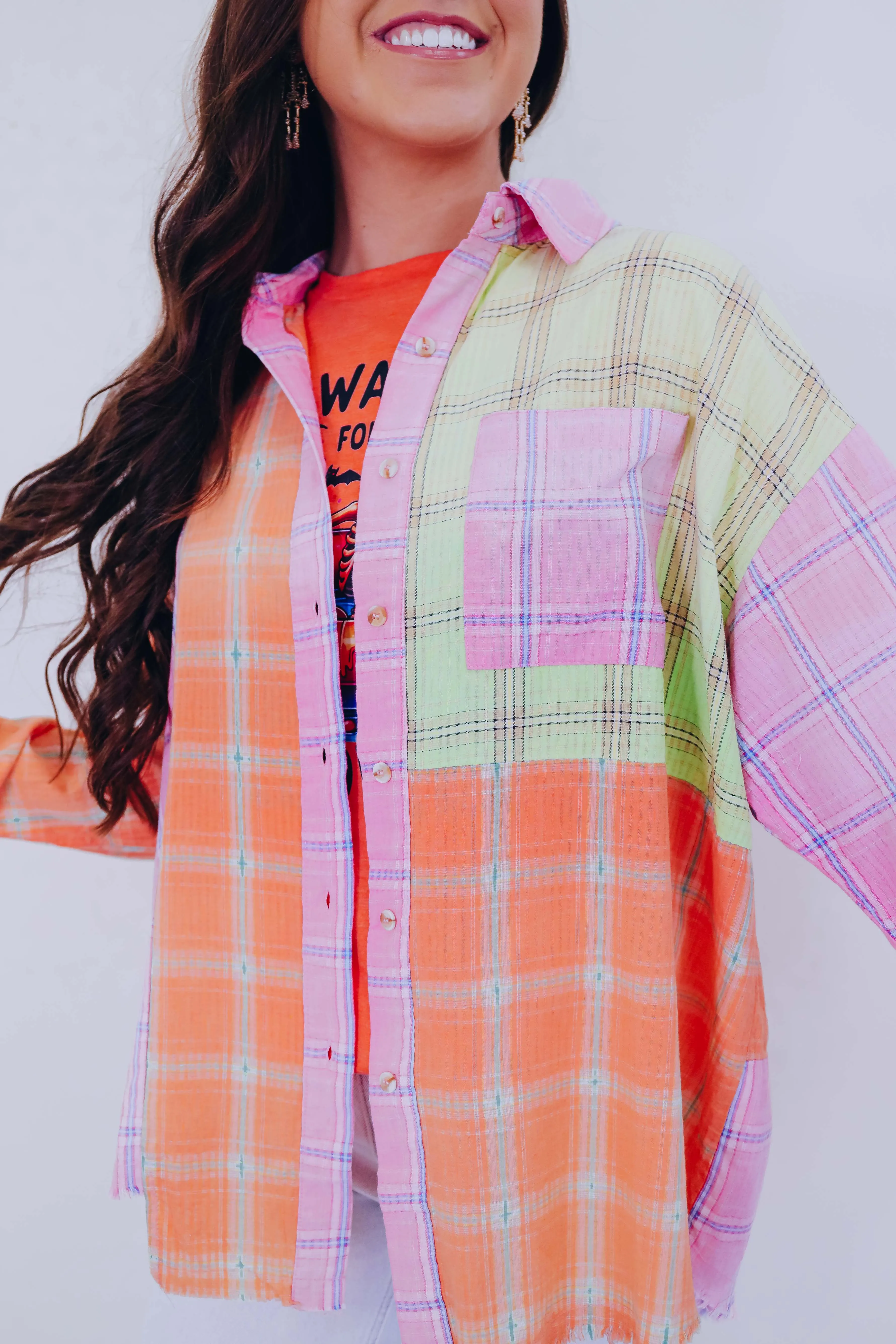 ***Nellie Neon Vintage Plaid Blocked Shirt SAMPLE