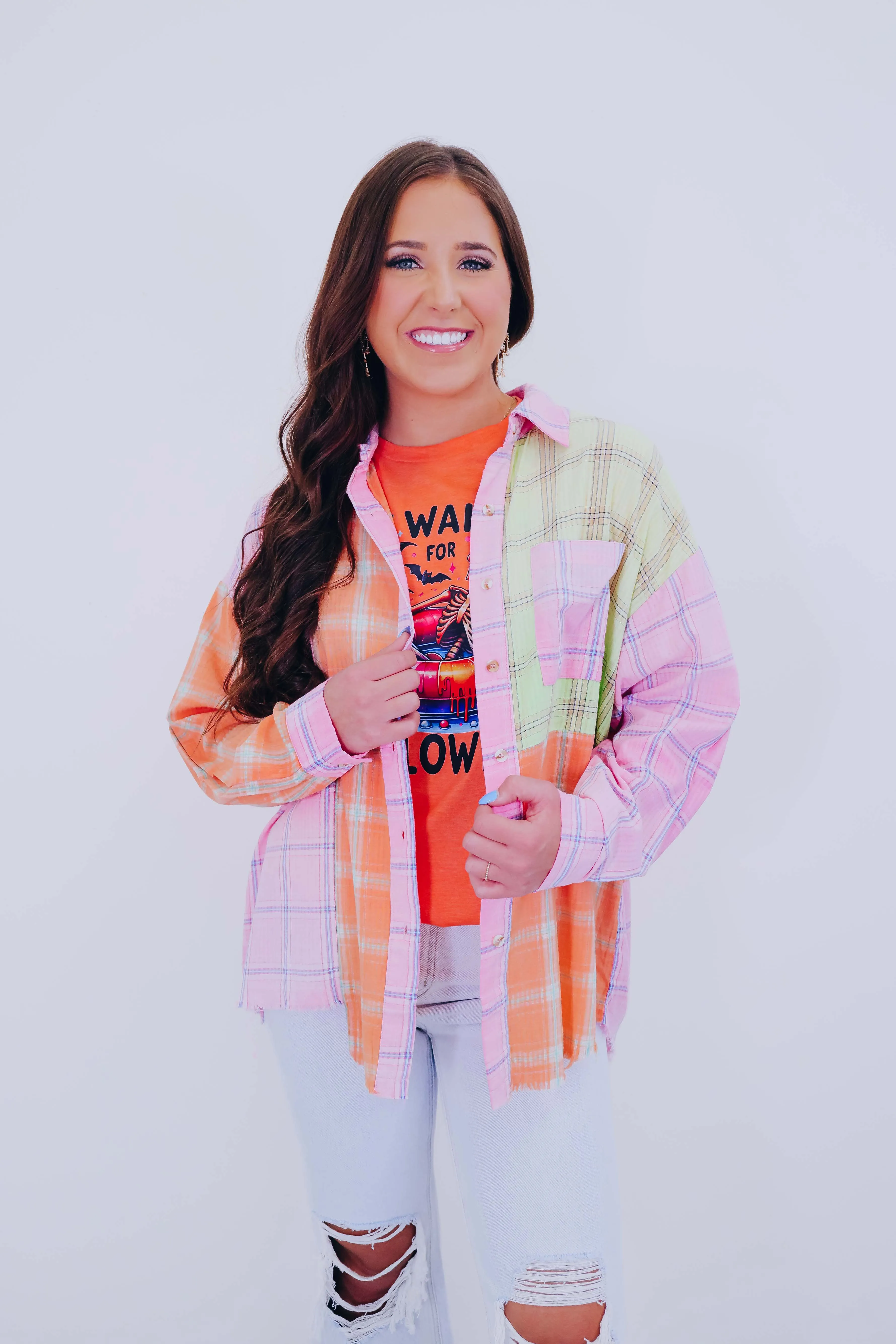 ***Nellie Neon Vintage Plaid Blocked Shirt SAMPLE