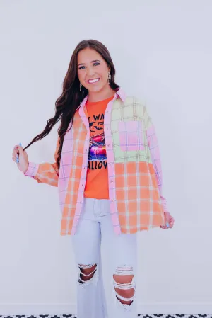 ***Nellie Neon Vintage Plaid Blocked Shirt SAMPLE