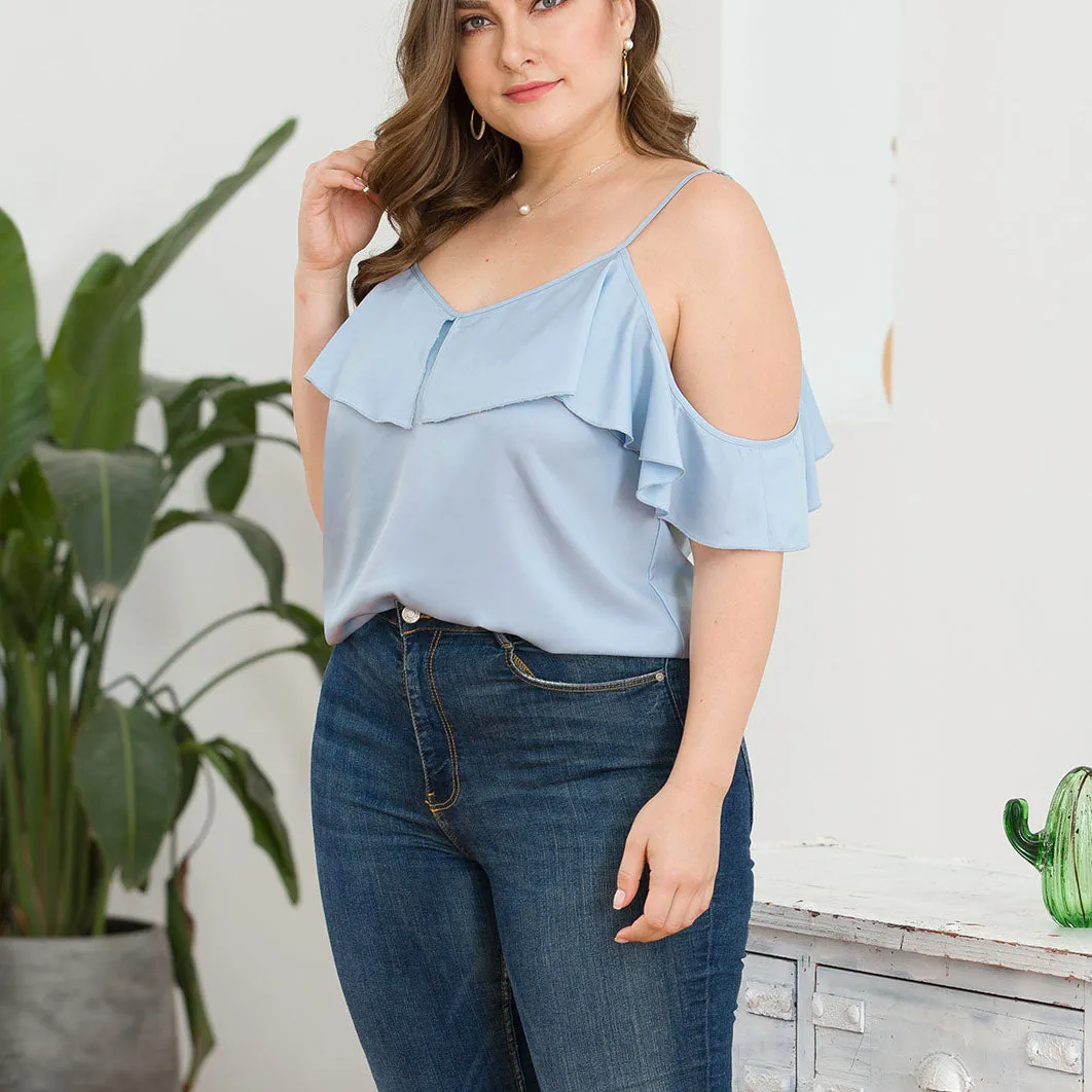 New Ruffled Short Sleeve V-neck Halter Fashion Sling Large Size Women's Top