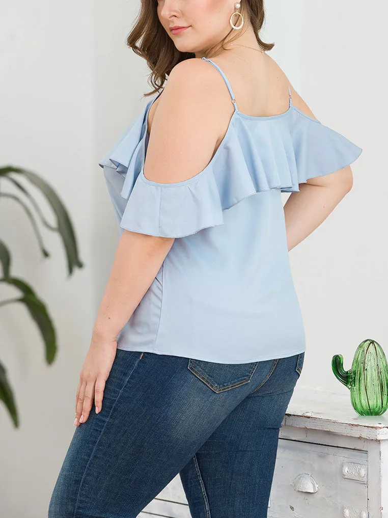 New Ruffled Short Sleeve V-neck Halter Fashion Sling Large Size Women's Top