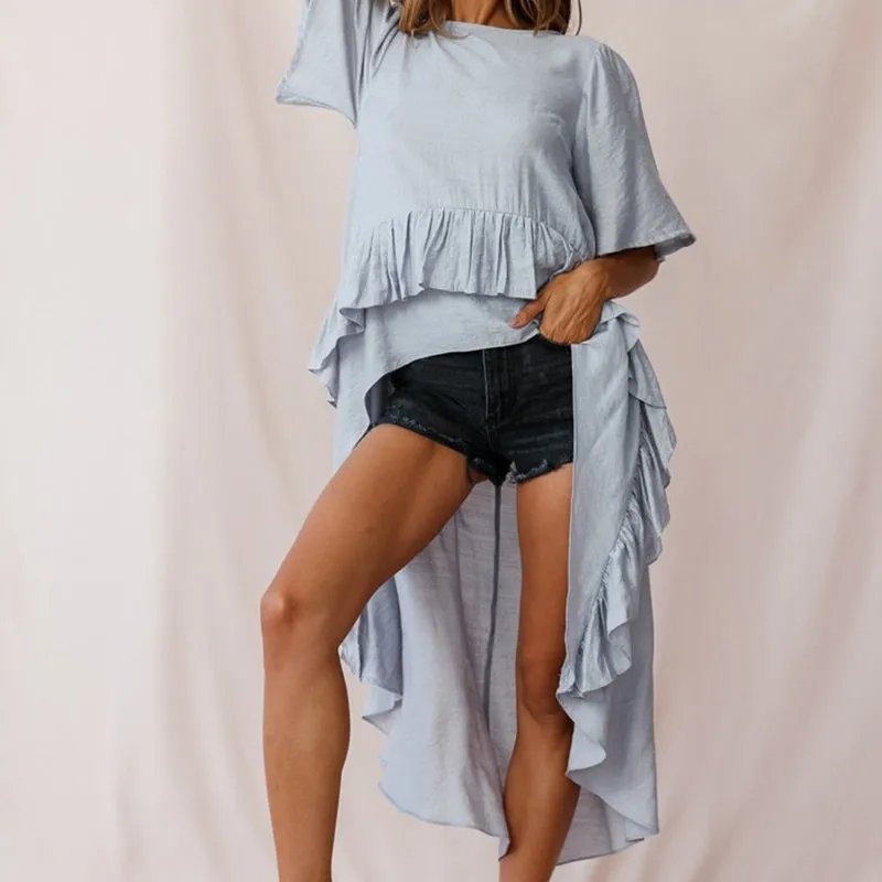 New Short-sleeved T-shirt Irregular Large Swing Long Shirt