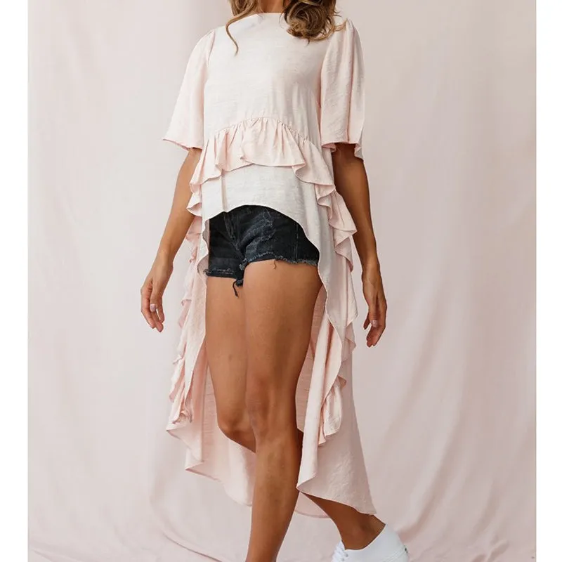 New Short-sleeved T-shirt Irregular Large Swing Long Shirt