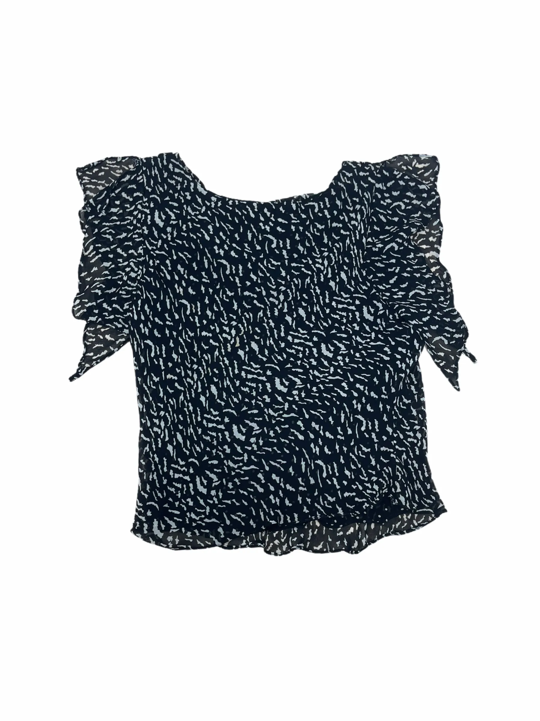 Nostalgia B/W Ruffeled Jewel Neck Blouse