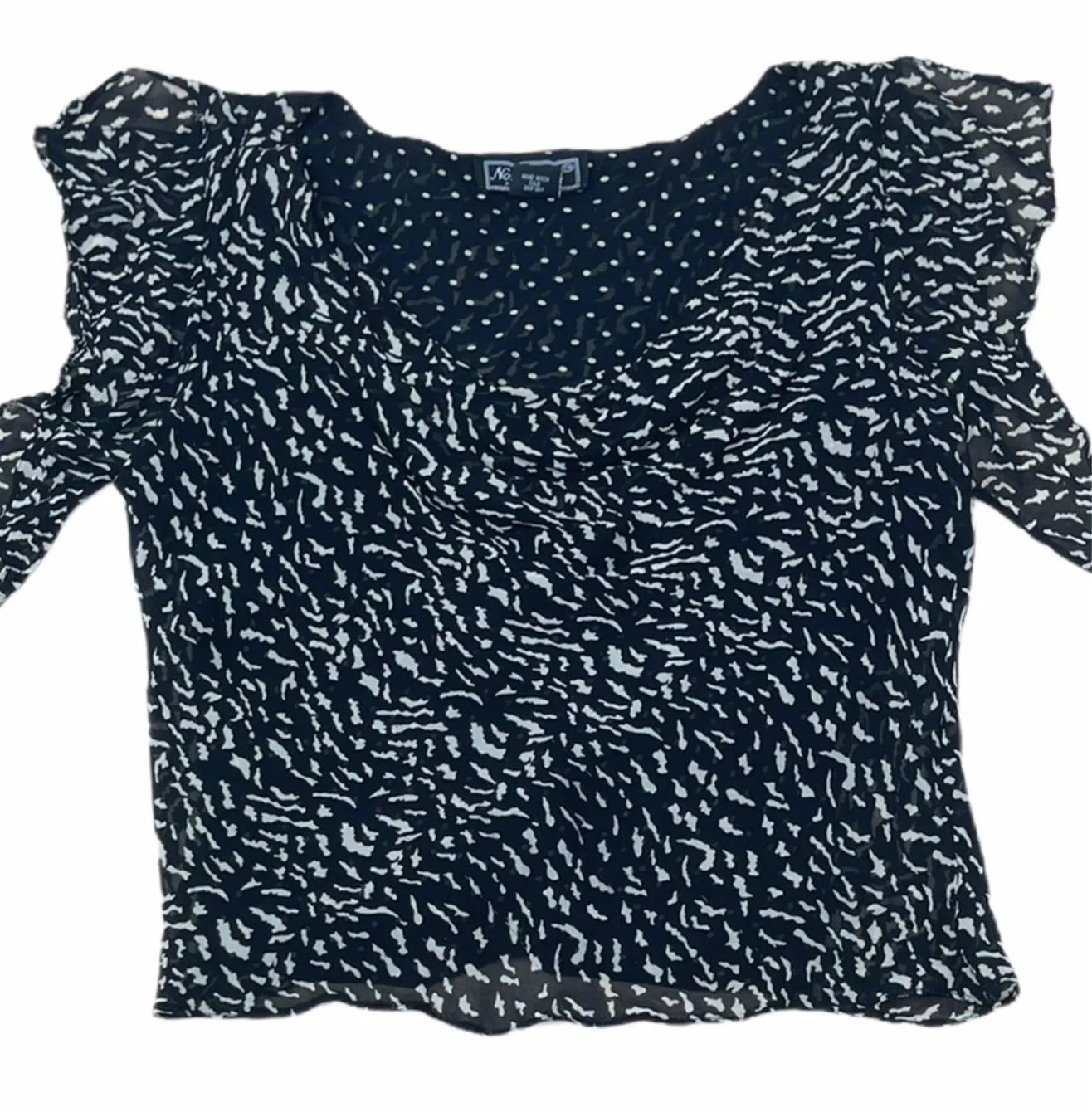 Nostalgia B/W Ruffeled Jewel Neck Blouse