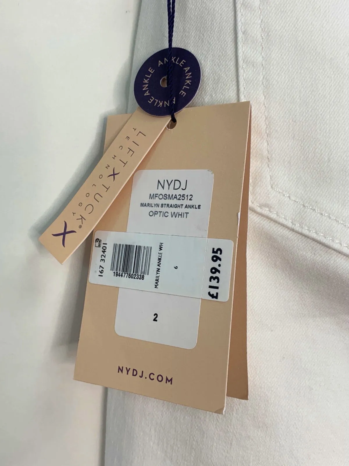 NYDJ White Marilyn Straight Ankle Jeans size UK 6