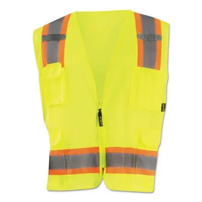 OCCUNOMIX High Visibility Two-Tone Surveyor X Back Mesh Vests, Small, Yellow, ECO-ATRNSM-YS
