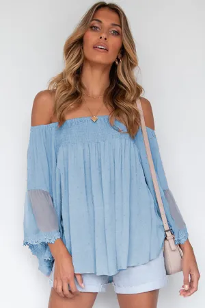 Off The Shoulder Sheer Patchwork Ruffle Blouse