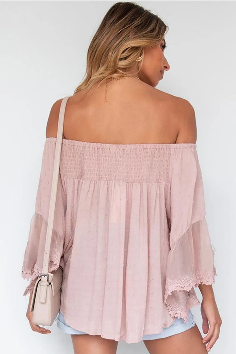 Off The Shoulder Sheer Patchwork Ruffle Blouse