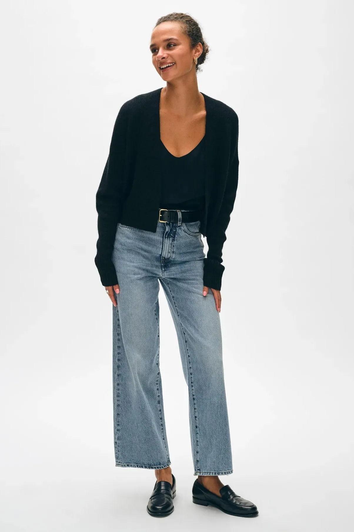 Open Front Cashmere Cardigan - Black