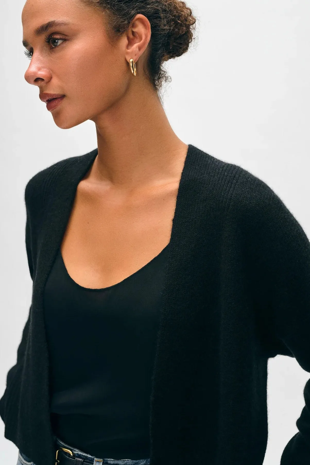 Open Front Cashmere Cardigan - Black