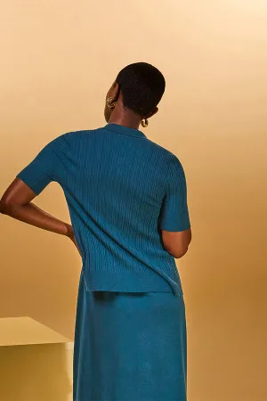 PEACOCK BLUE SHORT SLEEVES CARDIGAN
