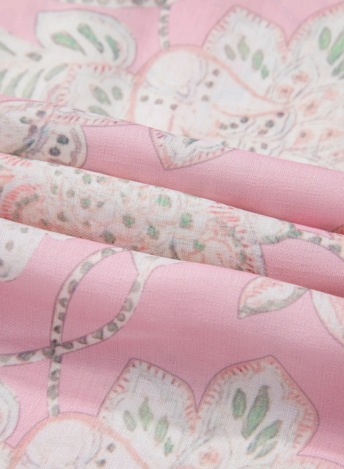 Pink Floral Print Drawstring V Neck Puff Sleeve Loose Blouse