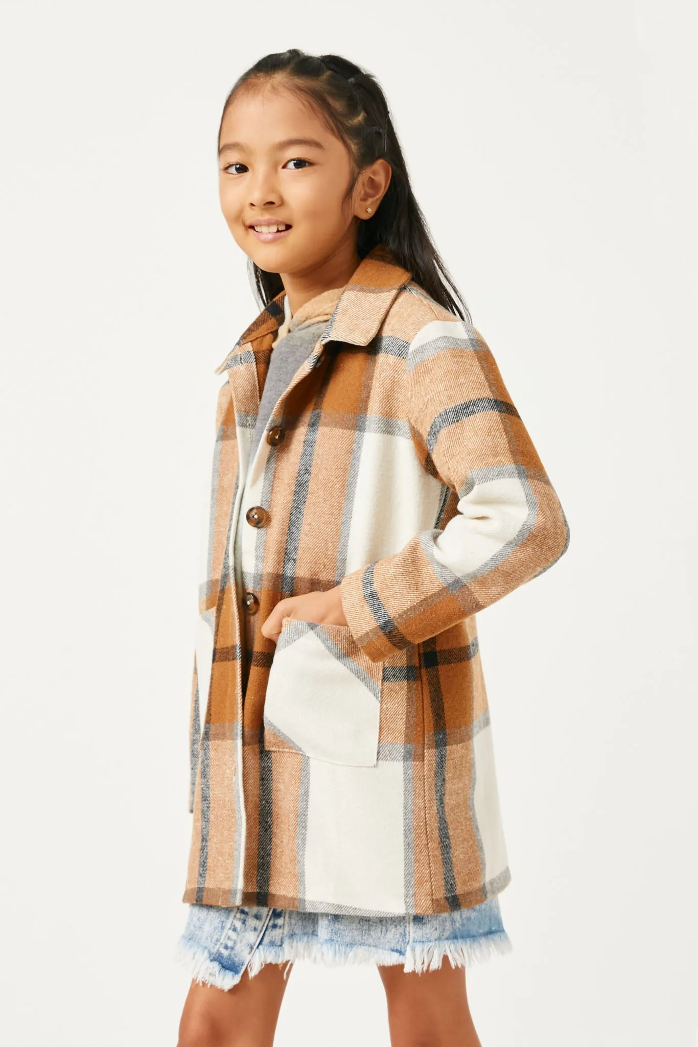 Plaid Button Up Patch Pocket Coat