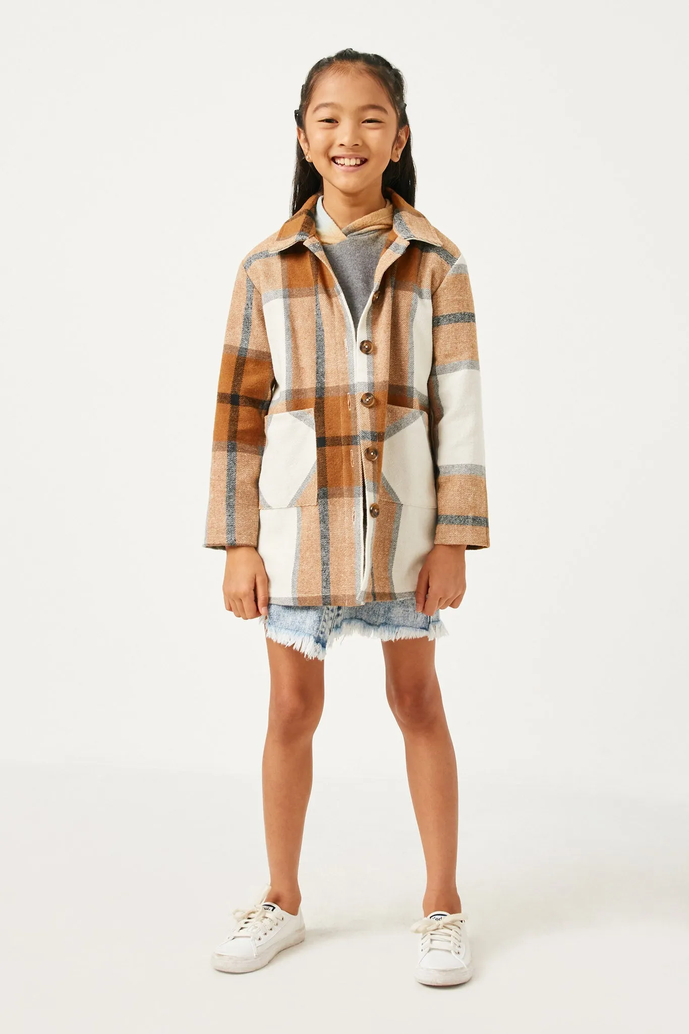 Plaid Button Up Patch Pocket Coat