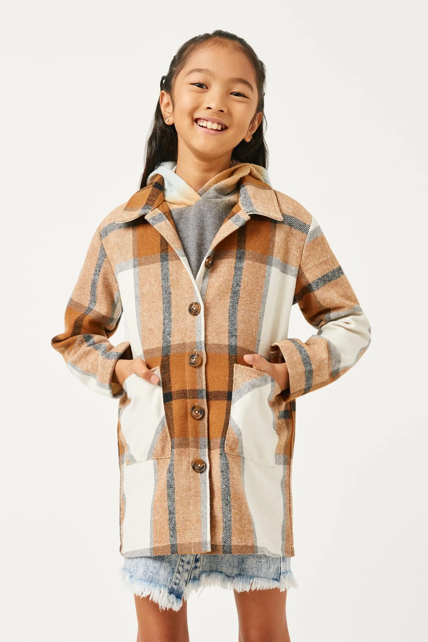 Plaid Button Up Patch Pocket Coat